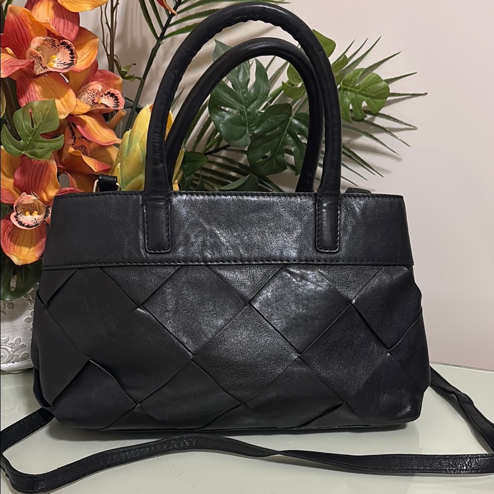 Elegant Black Woven Leather Handbag